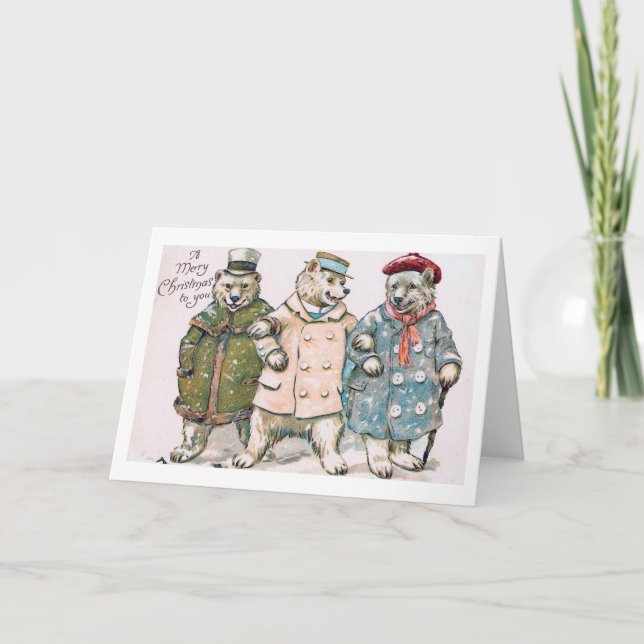 "Three Christmas Bears" Vintage Holiday Card (Front)