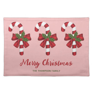 Three Christmas Candy Canes With Custom Text Cloth Placemat