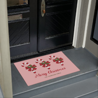 Three Christmas Candy Canes With Custom Text Doormat