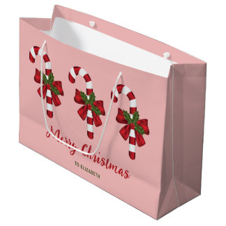 Three Christmas Candy Canes With Custom Text Large Gift Bag