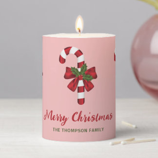 Three Christmas Candy Canes With Custom Text Pillar Candle