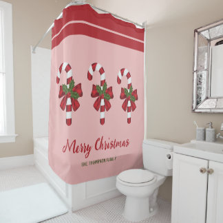 Three Christmas Candy Canes With Custom Text Shower Curtain