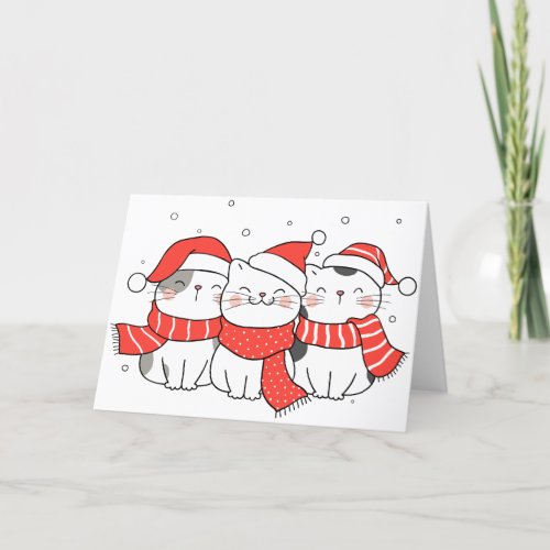 Three Christmas Cats in Hats and Scarves Blank Holiday Card