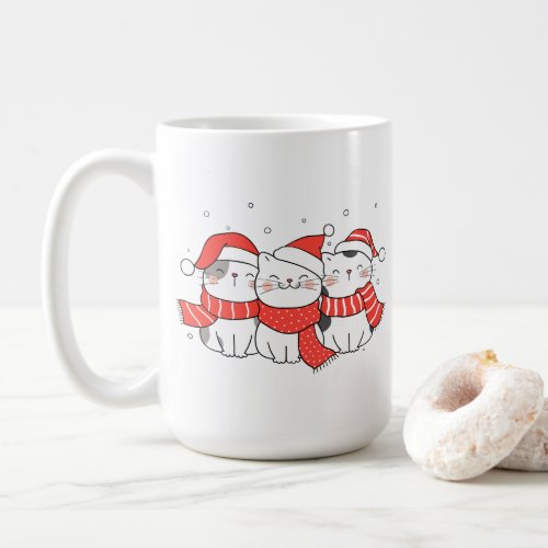 Three Christmas Cats in Hats and Scarves Coffee Mug