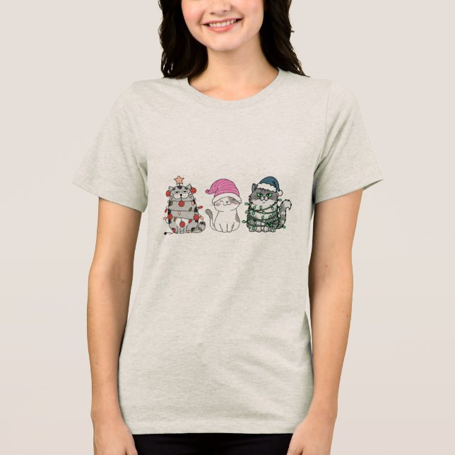 Three Christmas Cats Tri-Blend Shirt (Front)