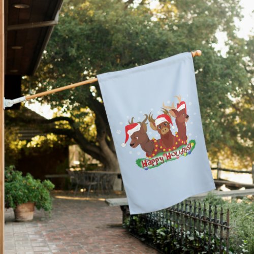 Three Christmas Deer House Flag