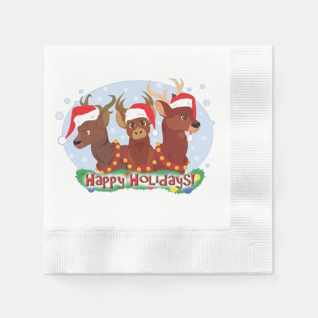 Three Christmas Deer Napkins (Front)