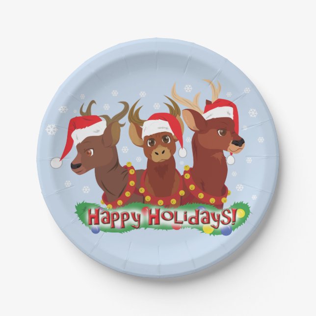 Three Christmas Deer Paper Plates (Front)