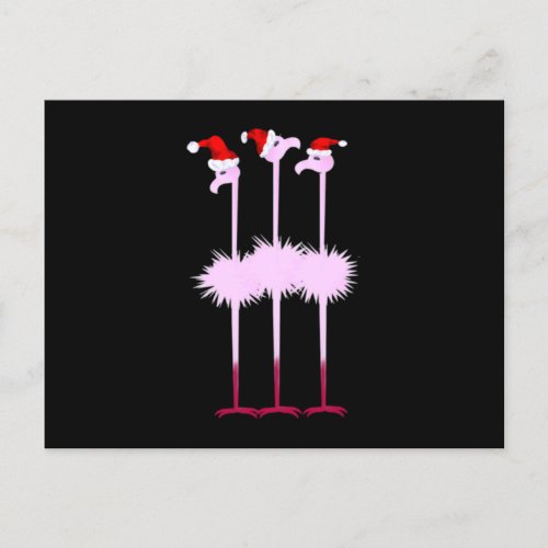 Three Christmas Flamingo Announcement Postcard