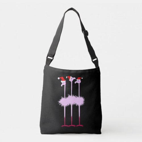 Three Christmas Flamingo Crossbody Bag