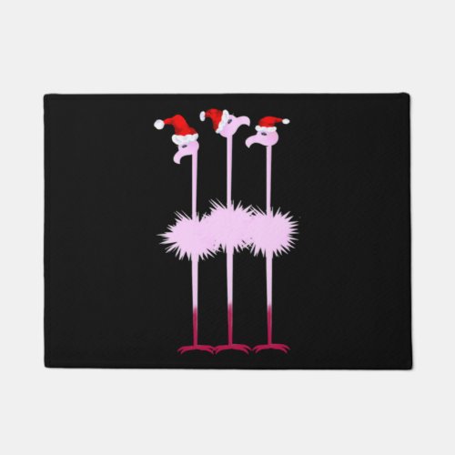 Three Christmas Flamingo Doormat