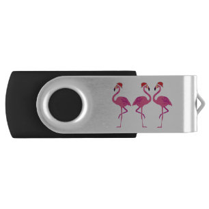 Three Christmas Flamingos Flash Drive