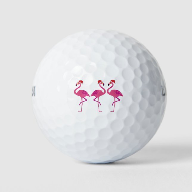 Three Christmas Flamingos Golf Balls (Front)