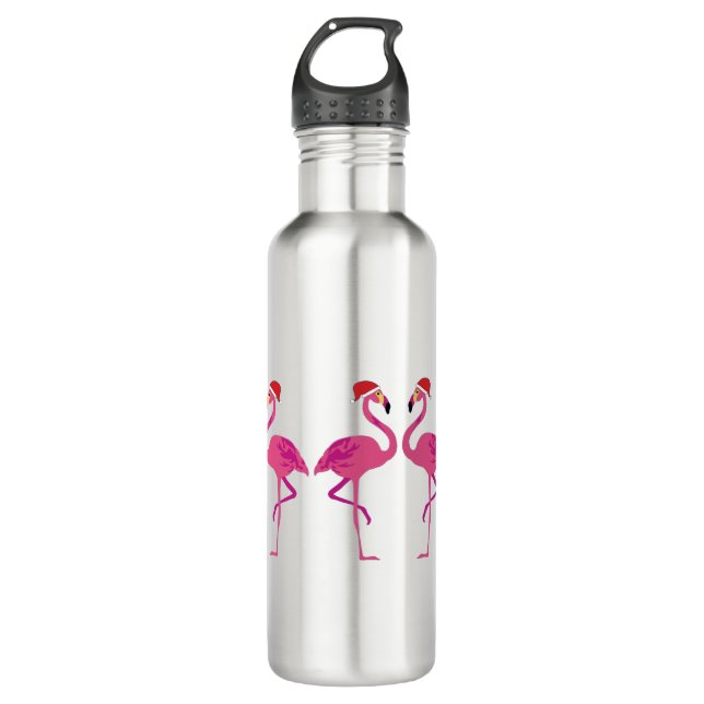Three Christmas Flamingos Stainless Steel Water Bottle (Front)