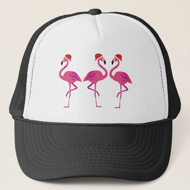 Three Christmas Flamingos Trucker Hat (Front)