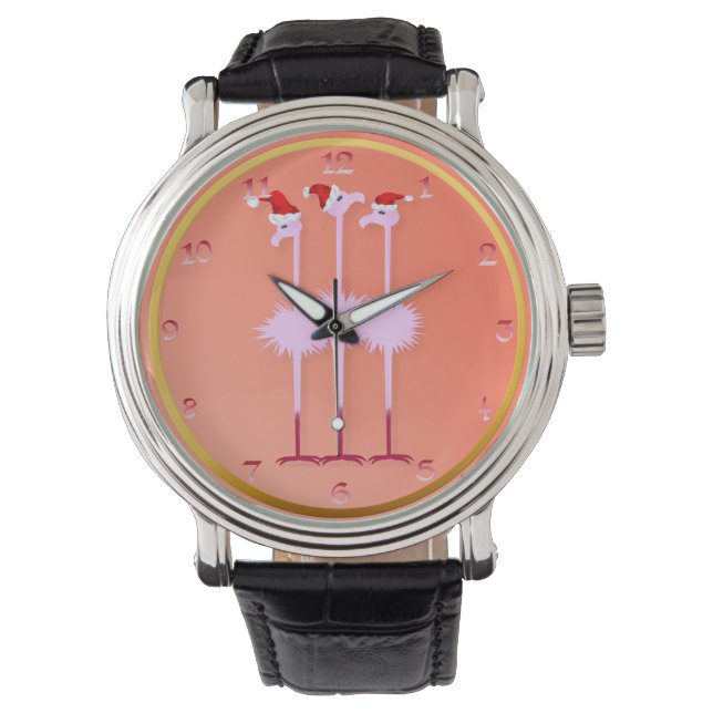 Three Christmas Flamingos Watch (Front)