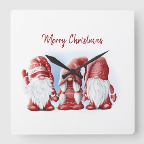 Three Christmas funny gnomes Coffee Mug Stone Magn Square Wall Clock