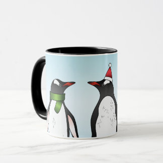 Three Christmas Gentoo Penguins With A Custom Name Mug