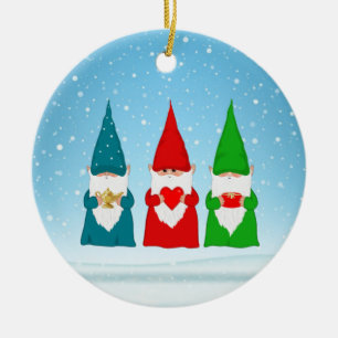 Three Christmas Gnomes Ceramic Ornament