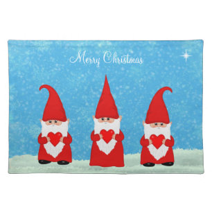 Three Christmas Gnomes Dressed in Red Cloth Placemat