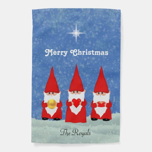 Three Christmas Gnomes Garden Flag (Front)