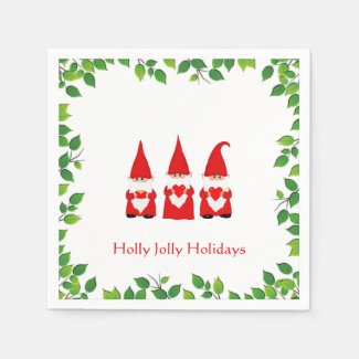 Three Christmas Gnomes & Leaf Frame on White 