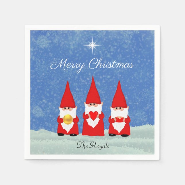 Three Christmas Gnomes Napkins (Front)