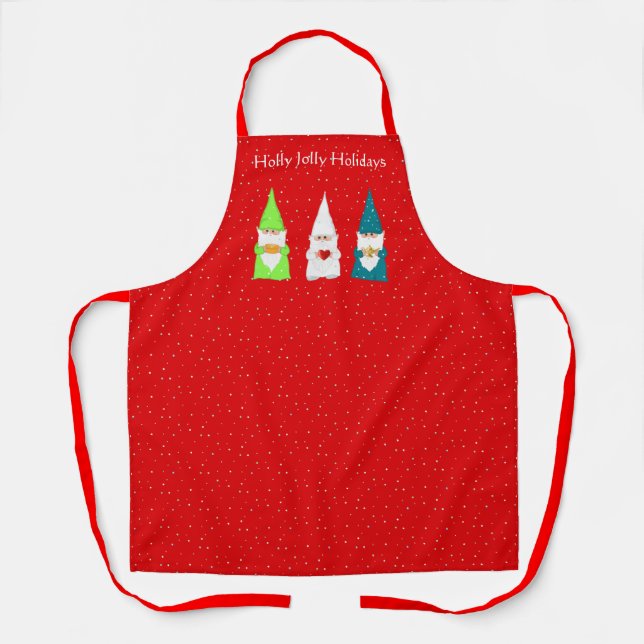 Three Christmas Gnomes on Red Apron (Front)