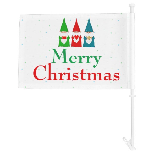 Three Christmas Gnomes on White Car Flag (Back)
