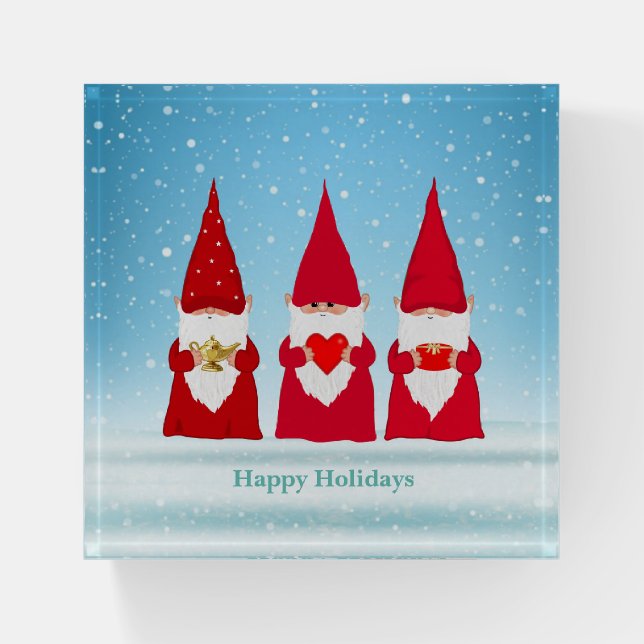 Three Christmas Gnomes Paperweight (Front)