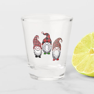 Three Christmas Gnomes Plaid Design Christmas Shot Glass