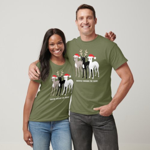 Three Christmas Italian Greyhounds Custom Text T_Shirt