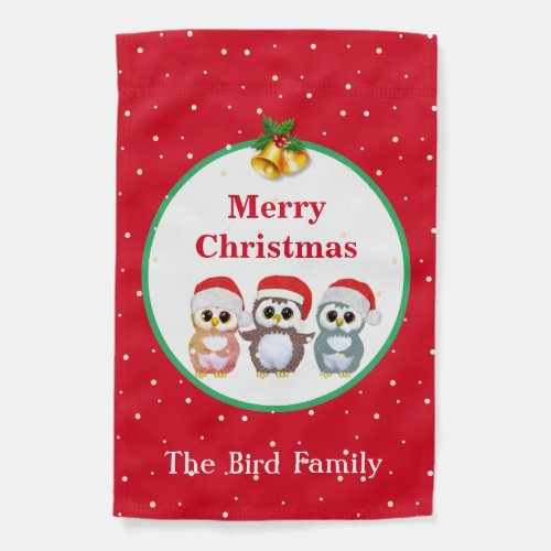 Three Christmas Owls on Red Garden Flag