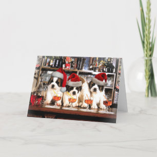 Three Christmas Saint Bernard at the bar Holiday Card