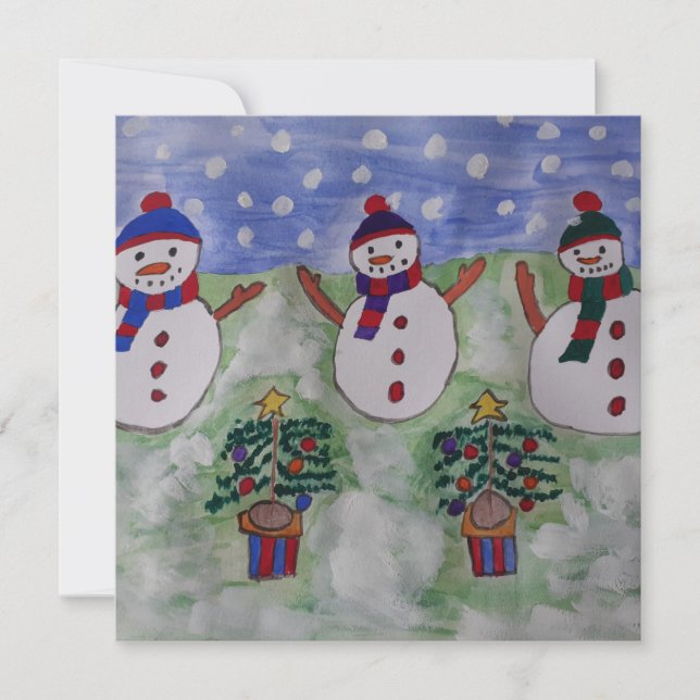Three Christmas Snowmen Flat Christmas Card (Front)