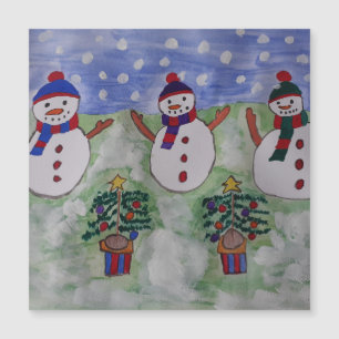 Three Christmas Snowmen Magnetic Card