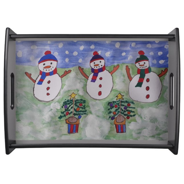 Three Christmas Snowmen Serving Tray (Front)