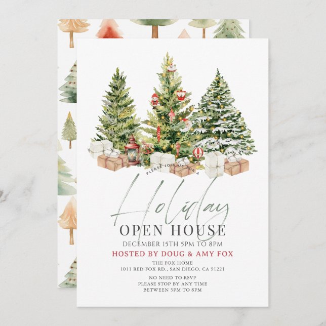Three Christmas Trees Holiday Open House Invitation (Front/Back)