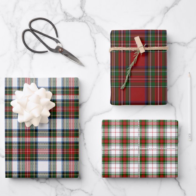 Three Clan Stewart Patterns Wrapping Paper Sheets (Front)