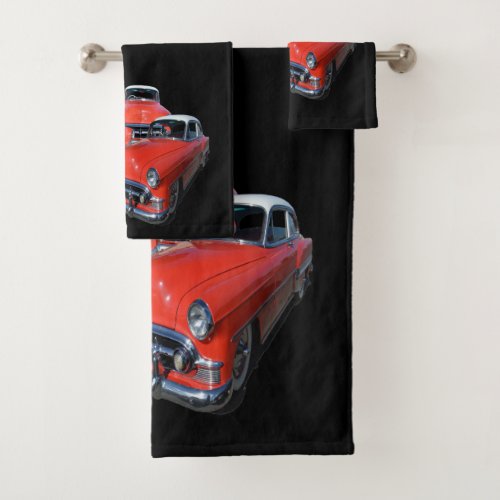 Three Classy Red And White Vintage Cars  Bath Towel Set