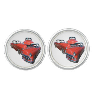 Three Classy Red And White Vintage Cars,   Cufflinks