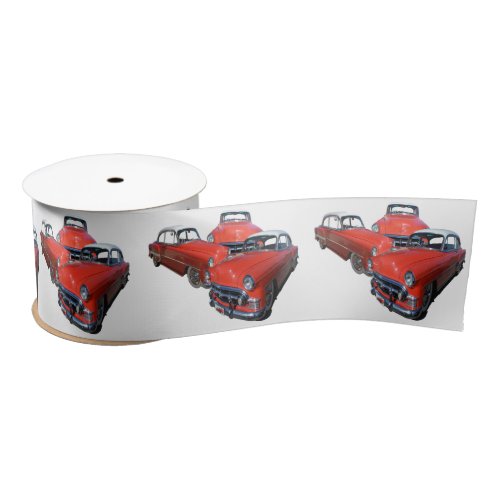 Three Classy Red And White Vintage Cars  Satin Ribbon