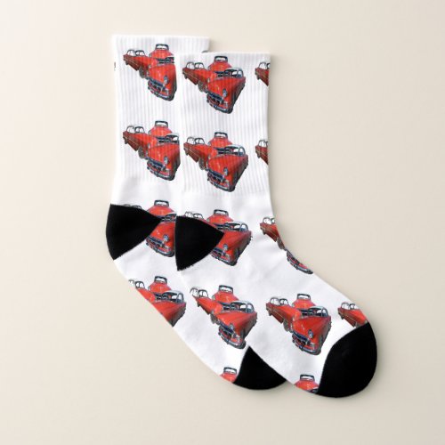 Three Classy Red And White Vintage Cars    Socks