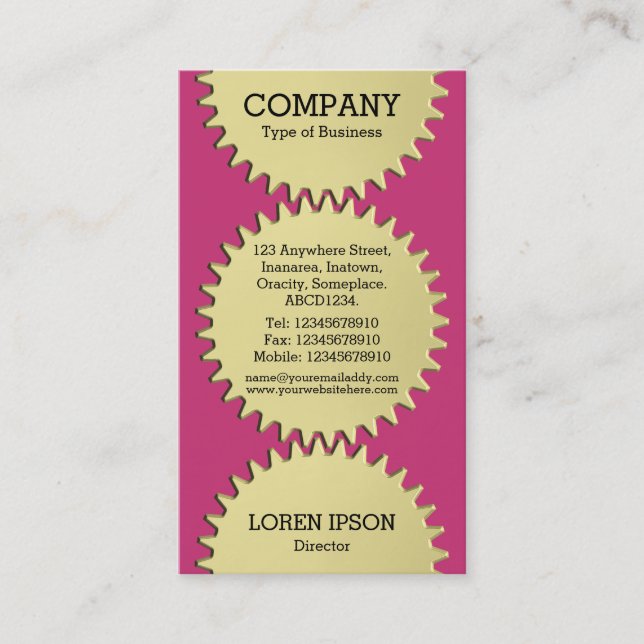 Three Cog Wheels - #C93476 Magenta Business Card (Front)