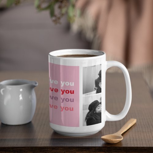  Three Collage Photo  Colorful Love You Valentine Coffee Mug