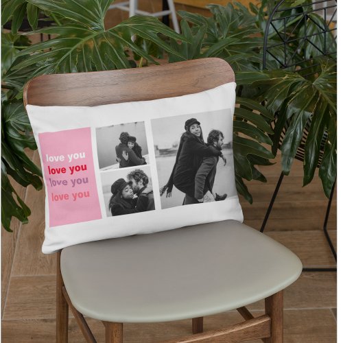  Three Collage Photo  Colorful Love You Valentine Lumbar Pillow
