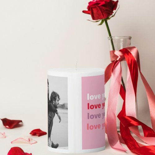 Three Collage Photo  Colorful Love You Valentine Pillar Candle