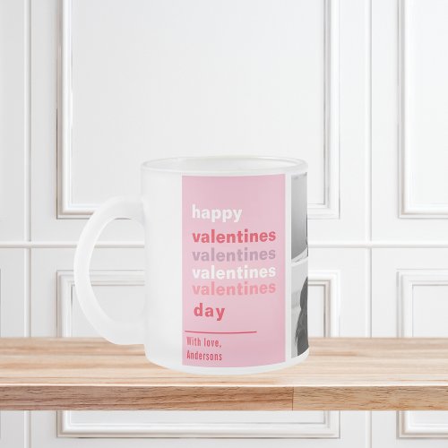  Three Collage Photo  Colorful Valentines Gift Frosted Glass Coffee Mug