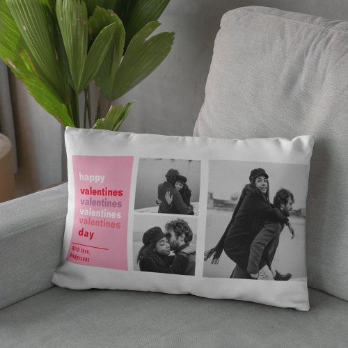  Three Collage Photo  Colorful Valentines Gift Lumbar Pillow