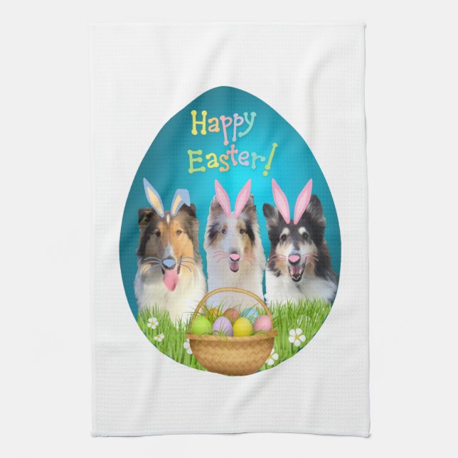 Three Collie Bunny Kitchen Towel (Vertical)